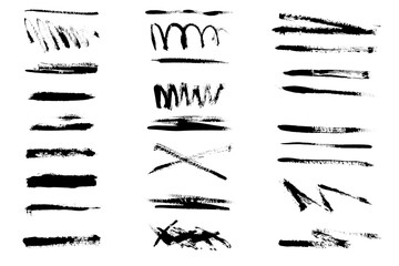 Hand drawn grunge ink brush strokes and lines, creative brush lines with rough edges. Abstract freehand doodle line borders.