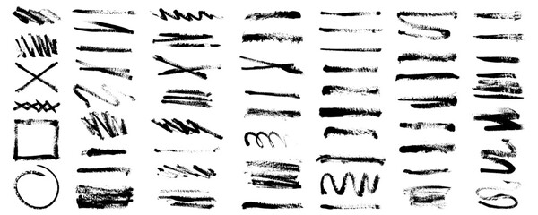 Hand drawn grunge ink brush strokes and lines, creative brush lines with rough edges. Abstract freehand doodle line borders.