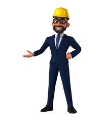 Fun 3D cartoon indian architect illustration.