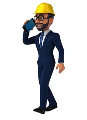Fun 3D cartoon indian architect illustration.