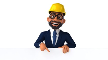 Fun 3D cartoon indian architect illustration.