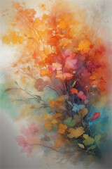 Vibrant watercolor autumn leaves with soft blending effect