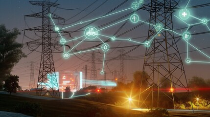 A smart grid's impact during an emergency, showing how it manages power supply to critical infrastructure like hospitals and emergency services, 