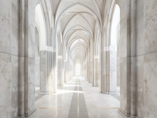 Fototapeta premium A long hallway with marble columns and arches