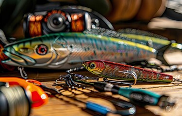 Fototapeta premium Detailed Shot of Fish and Fishing Equipment