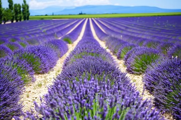 Naklejka premium Stunning Lavender Fields in Bloom with Rolling Countryside