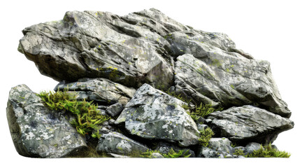 Rocks with overgrown foliage and moss