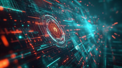 A visualization of a cyber attack being automatically detected and neutralized by an AI system, illustrated through abstract digital effects.