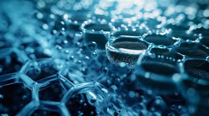 A visualization of a nano-scale filtration system using graphene, showcasing its ability to purify water at a molecular level for environmental applications.