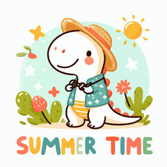 Cool dinosaur summer time design vector illustration ready to print on t-shirts