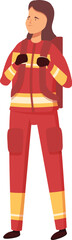 Vector illustration of a calm female firefighter in full gear holding binoculars