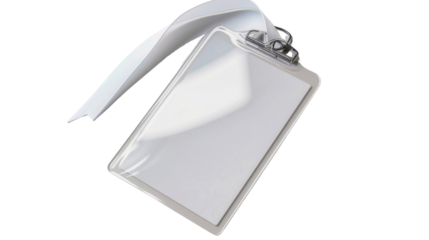 Plastic badge. Identity card with white ribbon