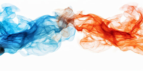 blue orange red smoke  on white background, blue and pink colorful ink smoke