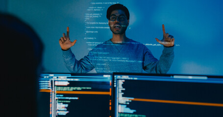 Group adult Asia male software developers mentor leader manager talk strategy plan to executive...