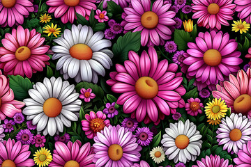 Fototapeta premium A colorful field of flowers with a variety of colors including white, pink