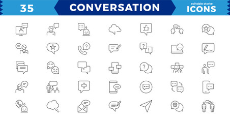 Dialogue, communication,Approved, Checkmark box and Social media message. Chat and quote line icons. Chat speech bubble, conversation or chatting related editable stroke outline icon.