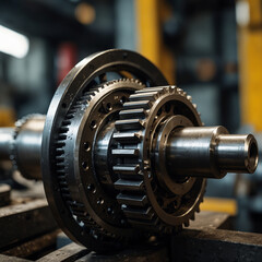 Close-Up of Industrial Machinery Gears, Precision and Power in Action