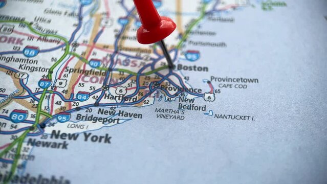 Boston, Pin On The USA Road Map, Dolly Shot, 29 May 2024