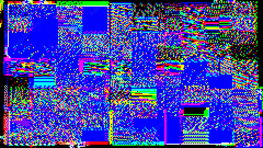 Aufkleber Colorful Rainbow Glitch Broken Screen Effect. Abstract Digital Pixel Noise Glitch Error. Computer Corrupted Memory Damaged Data Visualization. Overlay Texture Effect Vector Illustration.