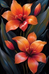 Obraz premium Orange Flowers on Black Background