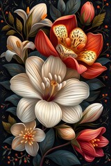 Elegant Floral Painting on Black Background