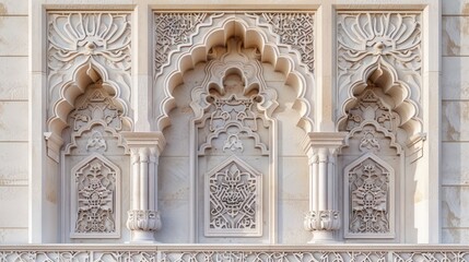 Muslim mosque facade adorned with detailed and decorative elements