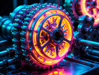 Fototapeta premium Industrial Machinery Gears with a Glow, Precision and Innovation in Motion