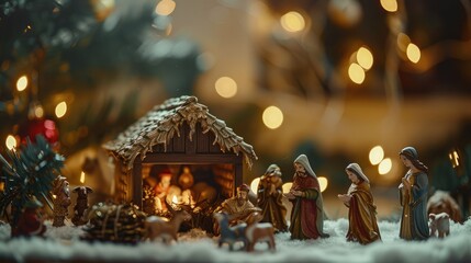 Nativity scene with Christmas figurines creating a festive atmosphere in a home