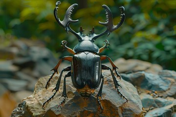 Elegant Stag Beetle with Elongated Antlers, Symbolizing Strength and Resilience in Nature