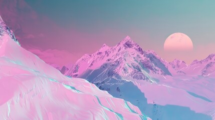Alpine glow graphic design flat design front view daybreak skiing theme 3D render Triadic Color Scheme 