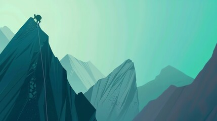 Daybreak on rocky peaks website layout flat design front view climberâ€™s paradise theme animation vivid 