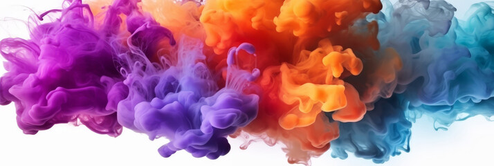 Fototapeta premium Colorful smoke explosion on white background, rainbow gradient colorful ink smoke