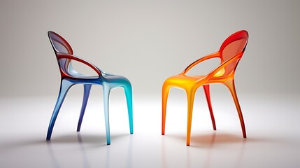 A dynamic duo of colorful chairs showcasing modern design on a pure white surface.