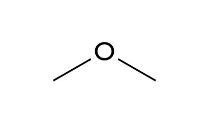 dimethyl ether molecule, structural chemical formula, ball-and-stick model, isolated image simplest ether