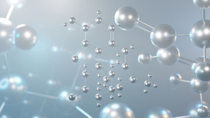 hydromorphone molecular structure, 3d model molecule, morphinan opioid, structural chemical formula view from a microscope