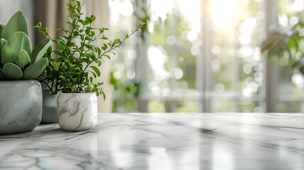 Fototapeta premium Empty marble table top with a blurred background for product display montage or banner design.