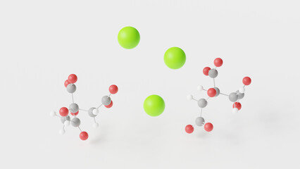 calcium citrate molecule 3d, molecular structure, ball and stick model, structural chemical formula acidity regulator e333