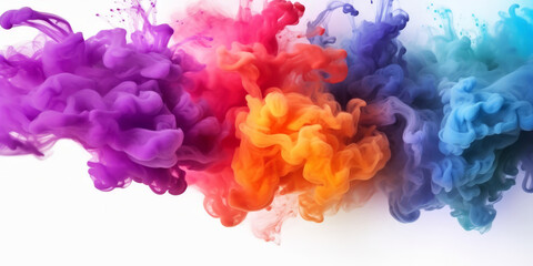 Fototapeta premium Colorful smoke explosion on white background, rainbow gradient colorful ink smoke