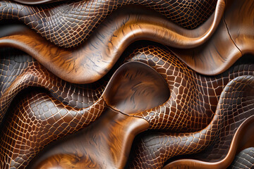 Fototapeta premium Close-Up of a Leather Texture with Wavy Patterns and Deep Rich Color