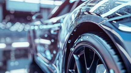 Obraz premium An automotive application of nanotechnology, illustrating a car's surface coated with a nano-paint that repairs scratches and resists dirt.