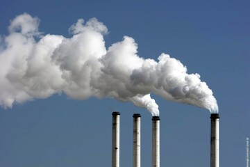 Factory fumes dangerous carbon emissions pollution environmental risk eco activism global warming co2 dark smog air contamination energy sector steam smoke industrial climate change environment danger