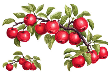 Hand drawn apple tree and branches vector on white isolated background