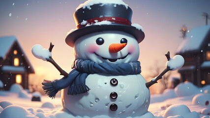 Snowy Fun Cute Snowman illustration, Generative AI