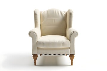 Armchair in Minimalist Beige Upholstery on White Background