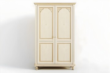 A Photo of a Finely Crafted Wooden Wardrobe Isolated on a White Background