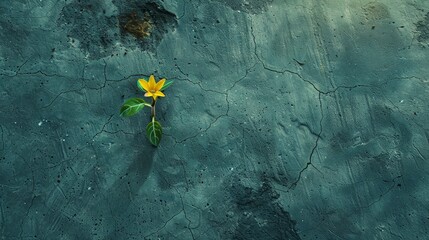 Top view flat design of a seed sprouting through concrete, symbolizing hope and innovation in cancer, nature theme, cartoon drawing, colored pastel close up