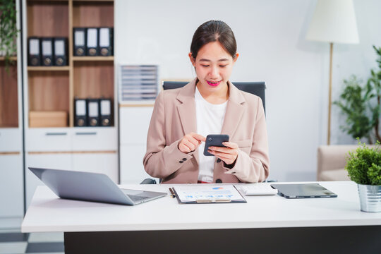 Asian businesswoman specializing in stock market and financial services, including roles as a loan officer, investment banker, legal advisor, discusses loan applications and investment strategies