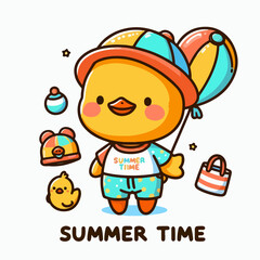 Cool duck summer time design vector illustration ready to print on t-shirts