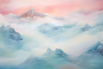calming mountain peak above clouds. generative ai