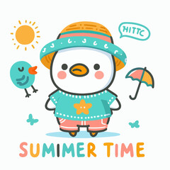 Cool duck summer time design vector illustration ready to print on t-shirts